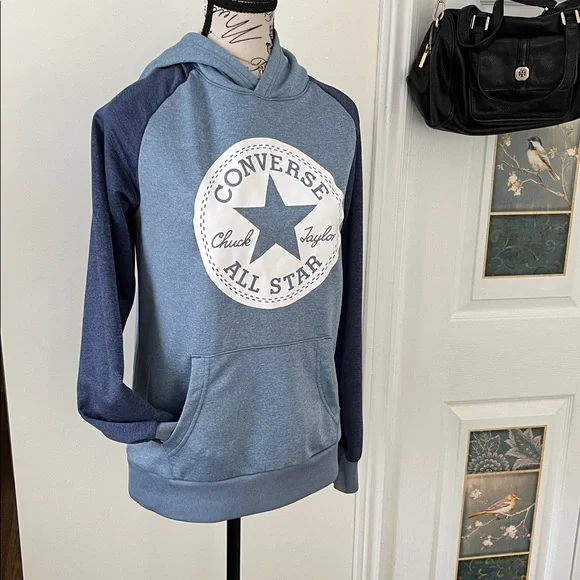 💗Youths Unisex NWOT Converse Two-Tone Blue Hoodie - Picture 8 of 17